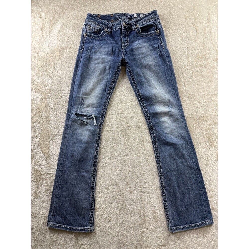 Miss Me Jeans Women's 27x32 Relaxed Boot Cut Denim Sequin Blue Medium Wash 27